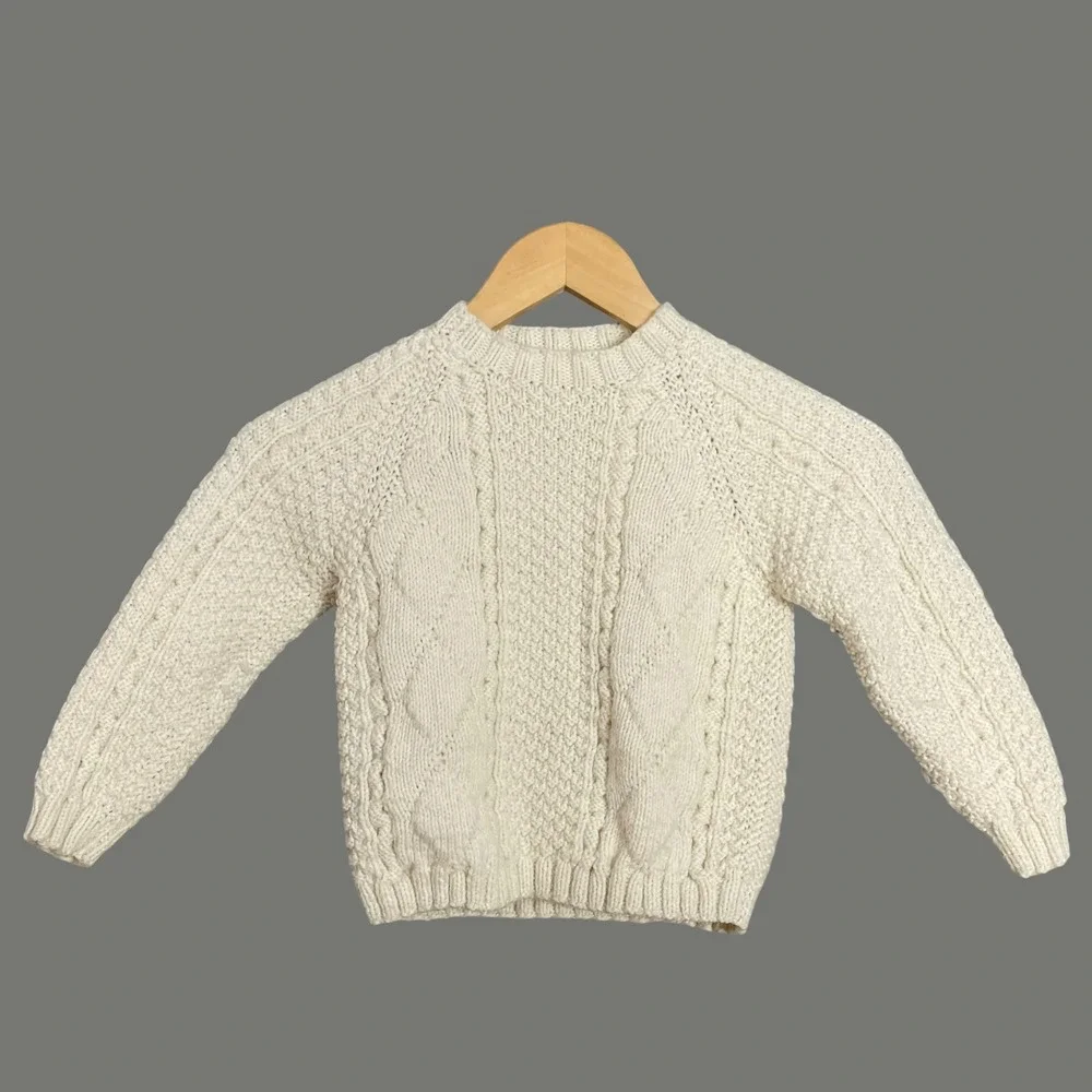 Handmade Fisherman Sweater Baby Toddler Cream Cable Knit Pullover Boy Girl Child